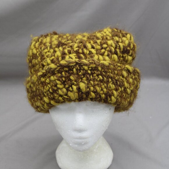 Vintage Wool Winter Hat - Brown and Yellow by Twigedior - Adult One Size - Picture 1 of 7